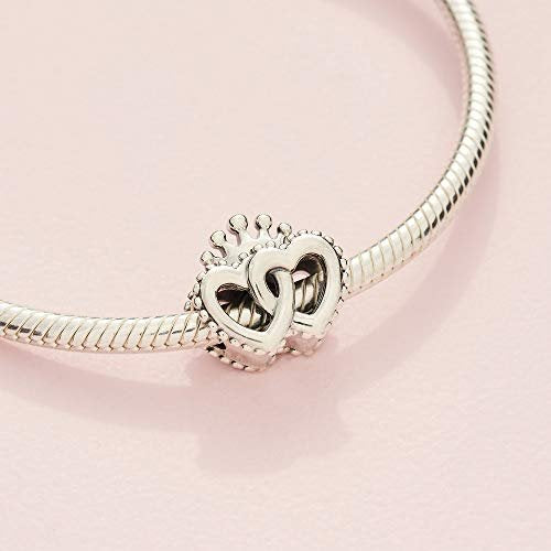 PANDORA Krone und Verschlungene Herzen Charm Sterling-Silber 7,8 x 12,4 x 12,7 mm (T/H/B)