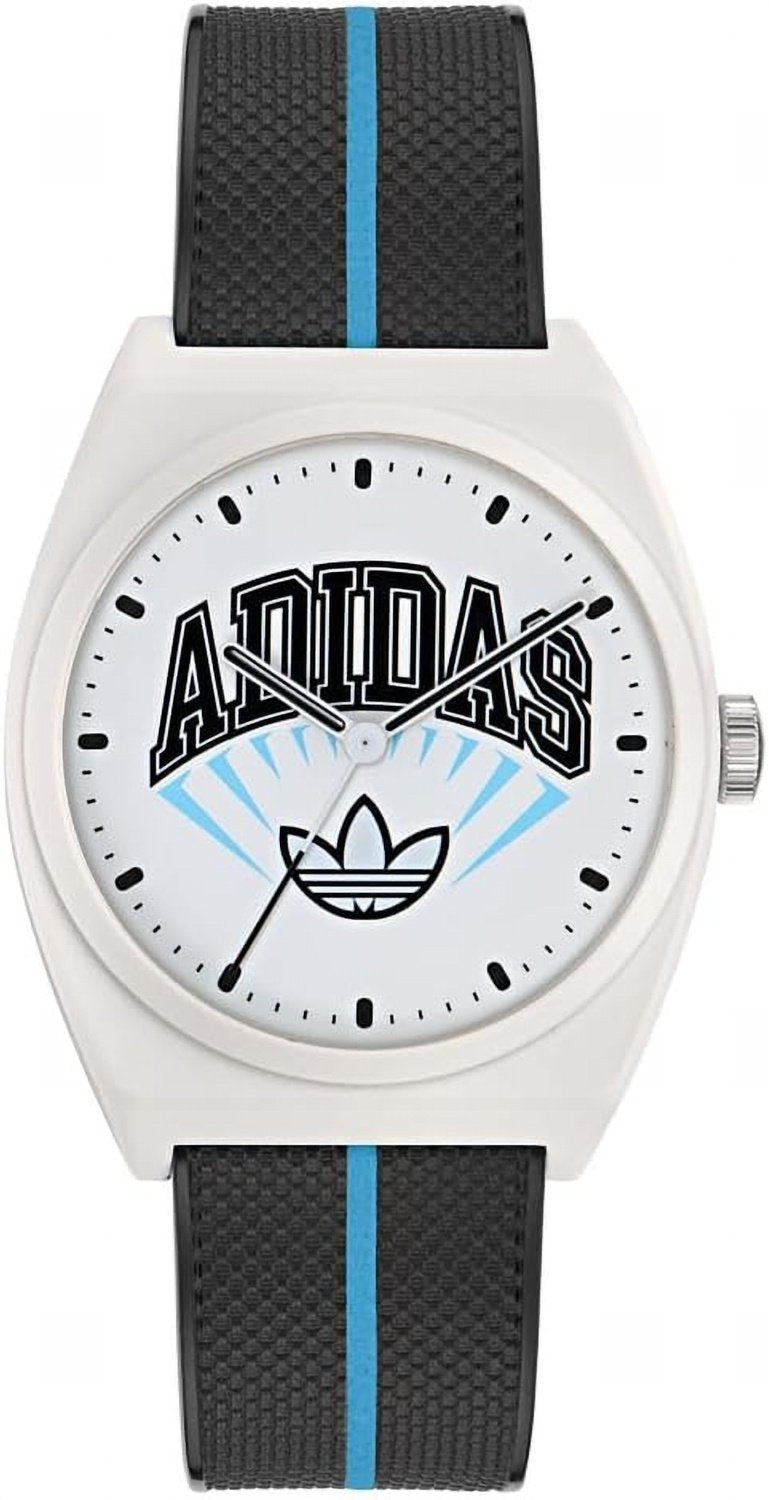 adidas Project Two Unisex Armbanduhr, Quarz Analog, Kunststoff, 38 mm, Kunststoffarmband, Schwarz, 5 bar, Zifferblattfarbe: Mehrfarbig, AOST25038