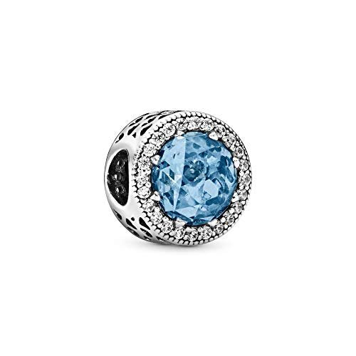 PANDORA Damen-Charm Himmelblauer Strahlenkranz der Herzen 925 Silber Kristall blau Brillantschliff - 791725NBS