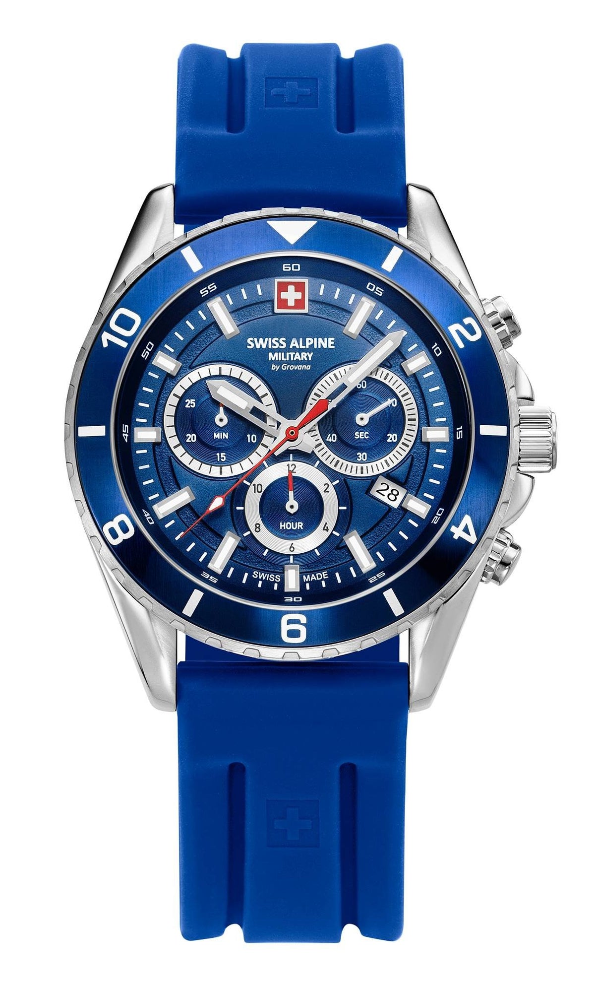 Swiss Alpine Military Herrenuhr Sierra, Chronograph, Edelstahl, Blau-Silber, Artikelnummer 7034.9835