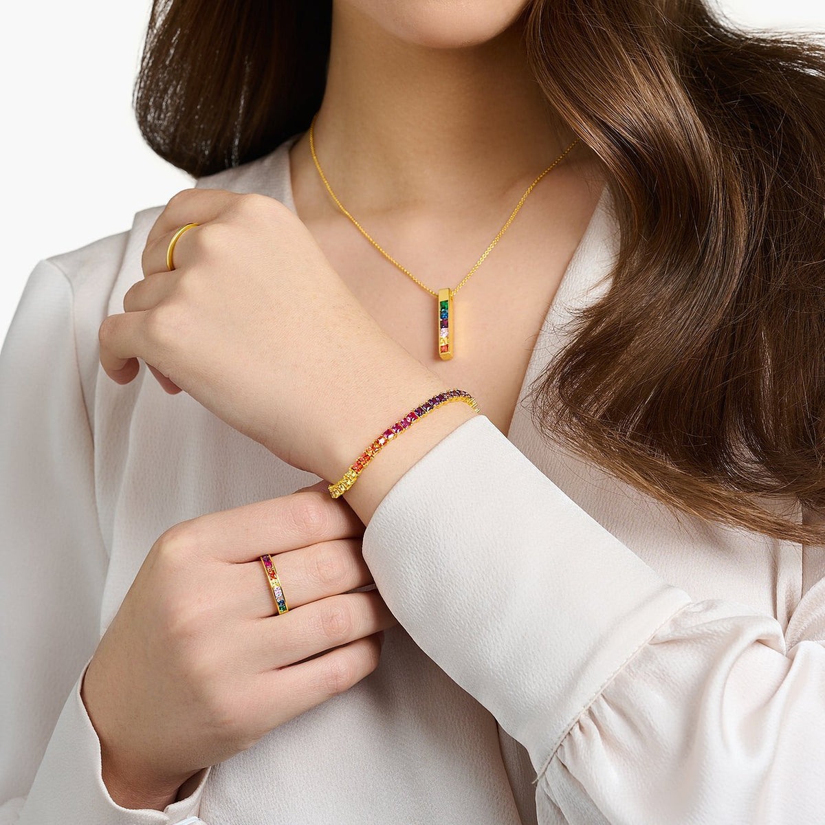 Thomas Sabo Armband Damen Tennis Colourful Stones A2029‑996‑7‑L19V Gold/Multicolor