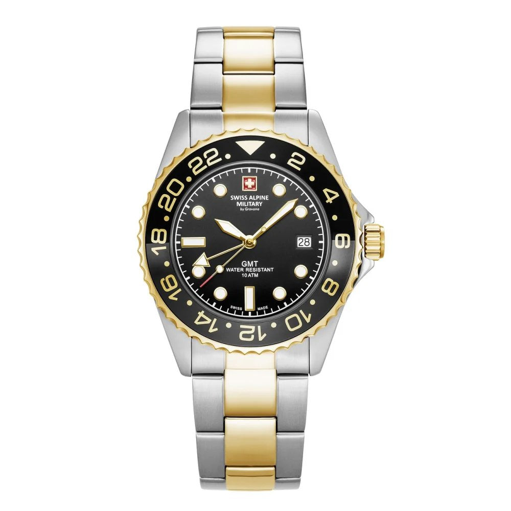 Swiss Alpine Military by Grovana Herrenuhr Nautilus GMT Bicolor Schwarz 7052.1142