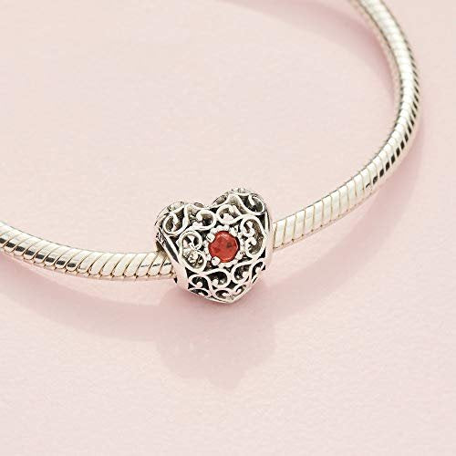 PANDORA Damen-Charm Januar Herz 925 Silber Granat rot - 791784GR