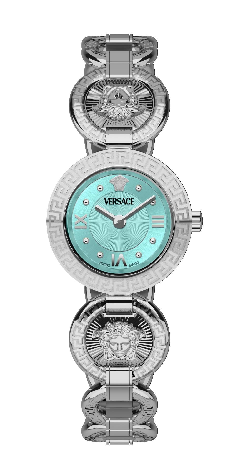 Versace Damen Armbanduhr Greca Jewel Silber Türkis VEWCA0324