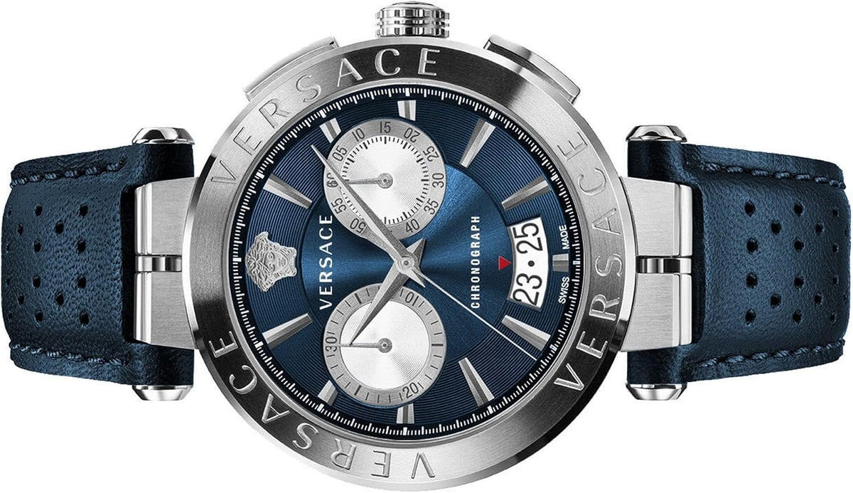 Versace Herrenuhr Analog Quarz mit Lederband VE1D02223, blau, Mode