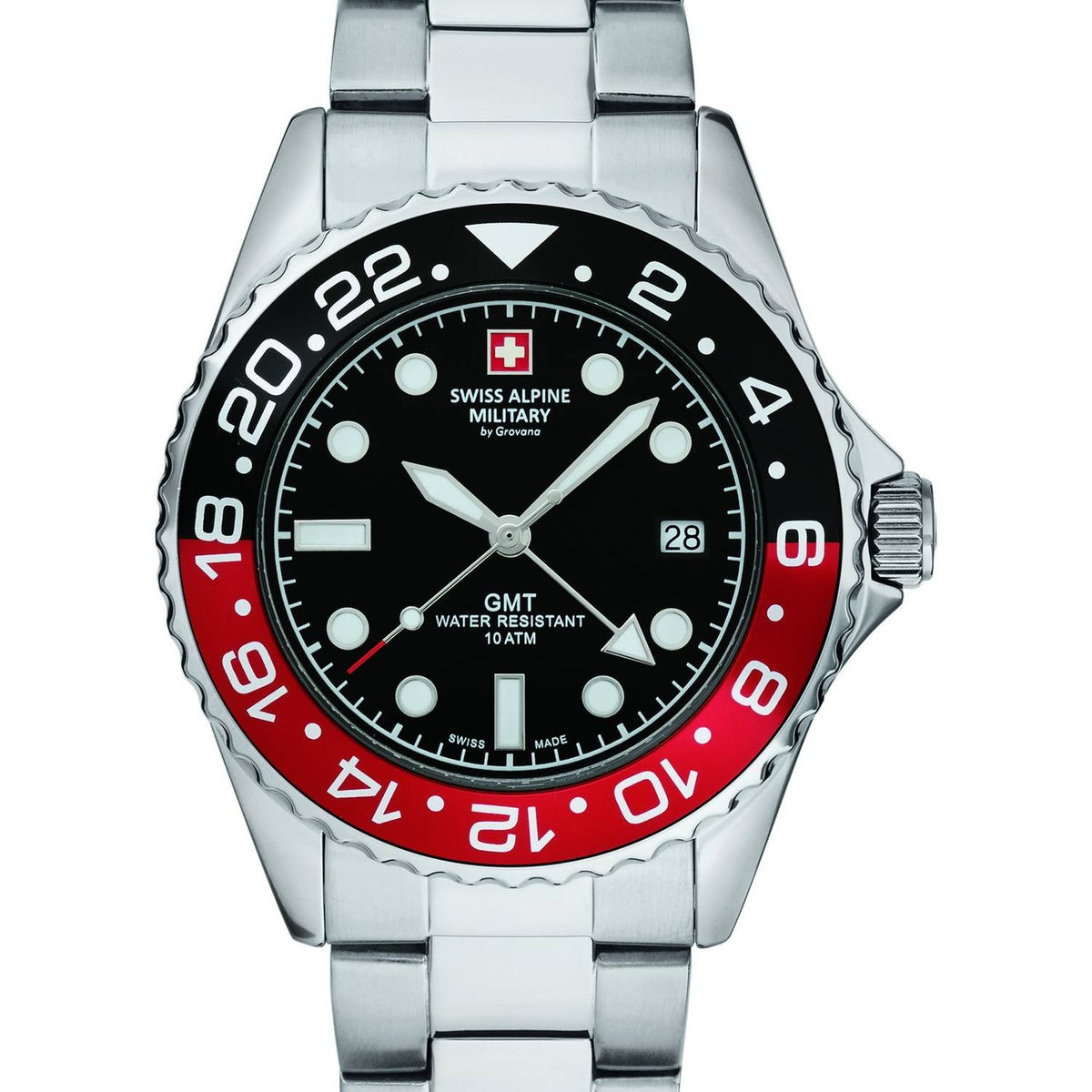 Swiss Alpine Military Herren Uhr GMT Analog Quarz 7052 Edelstahl 7052.1136