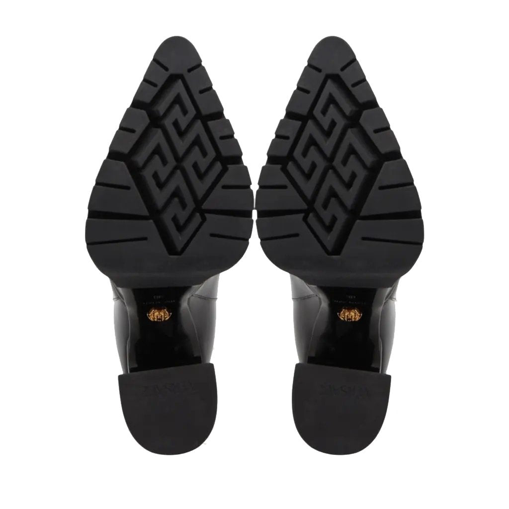 Versace Damen Stiefeletten Medusa schwarz poliertem Leder High Heel Plattform Stiefel 1007143-DVT51-1B000