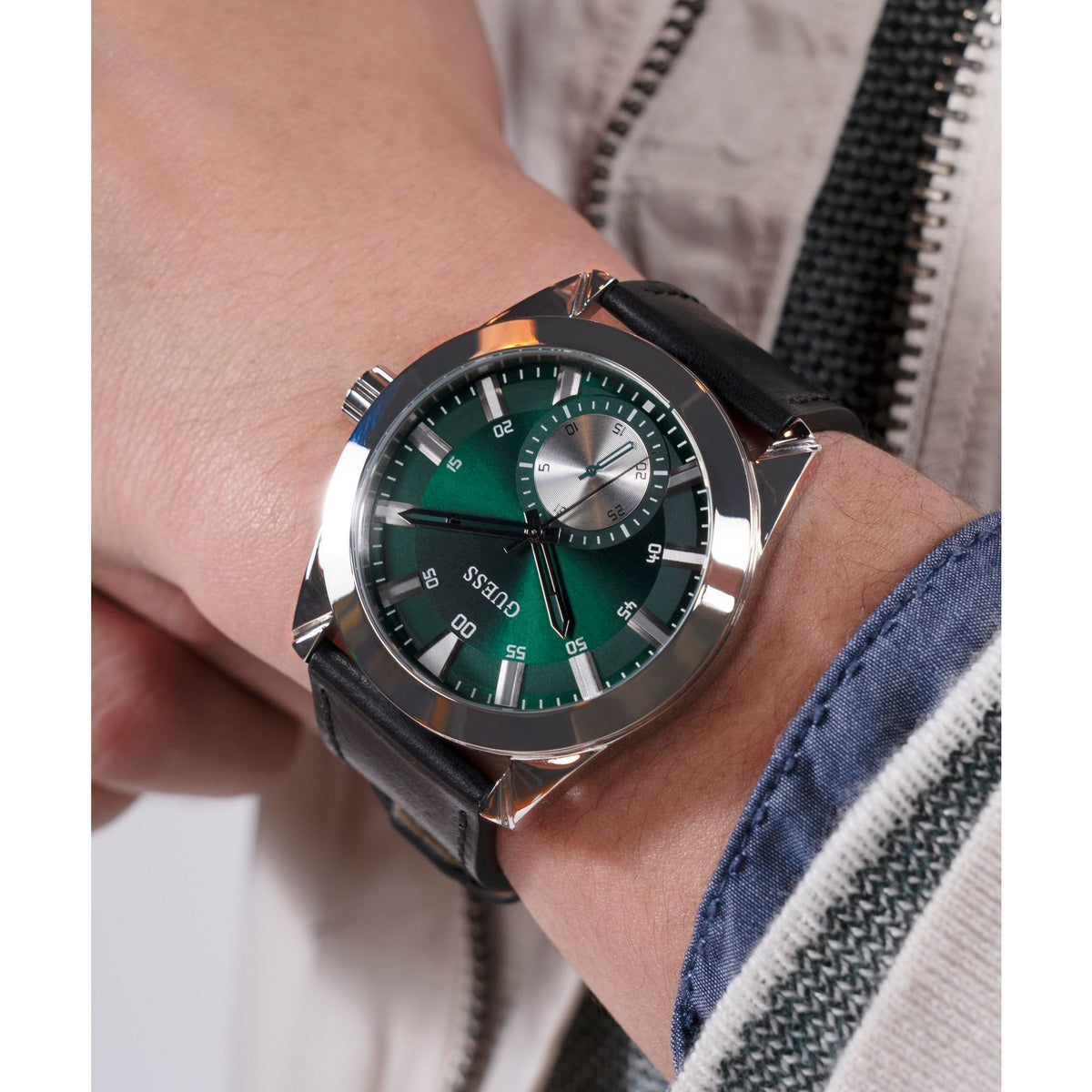 Guess Herren Armbanduhr GREYSON GW0793G1 Schwarz Silber Grün