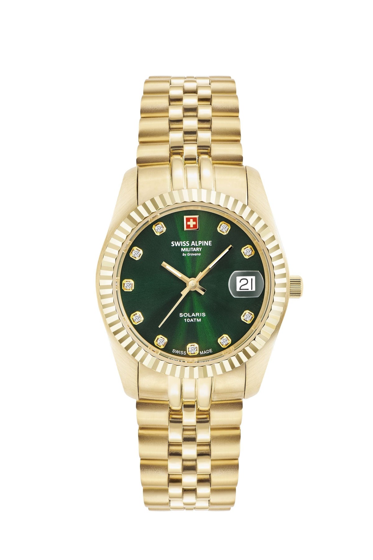 Swiss Alpine Military by Grovana Armbanduhr Damen Solaris Gold Grün 7716.1214