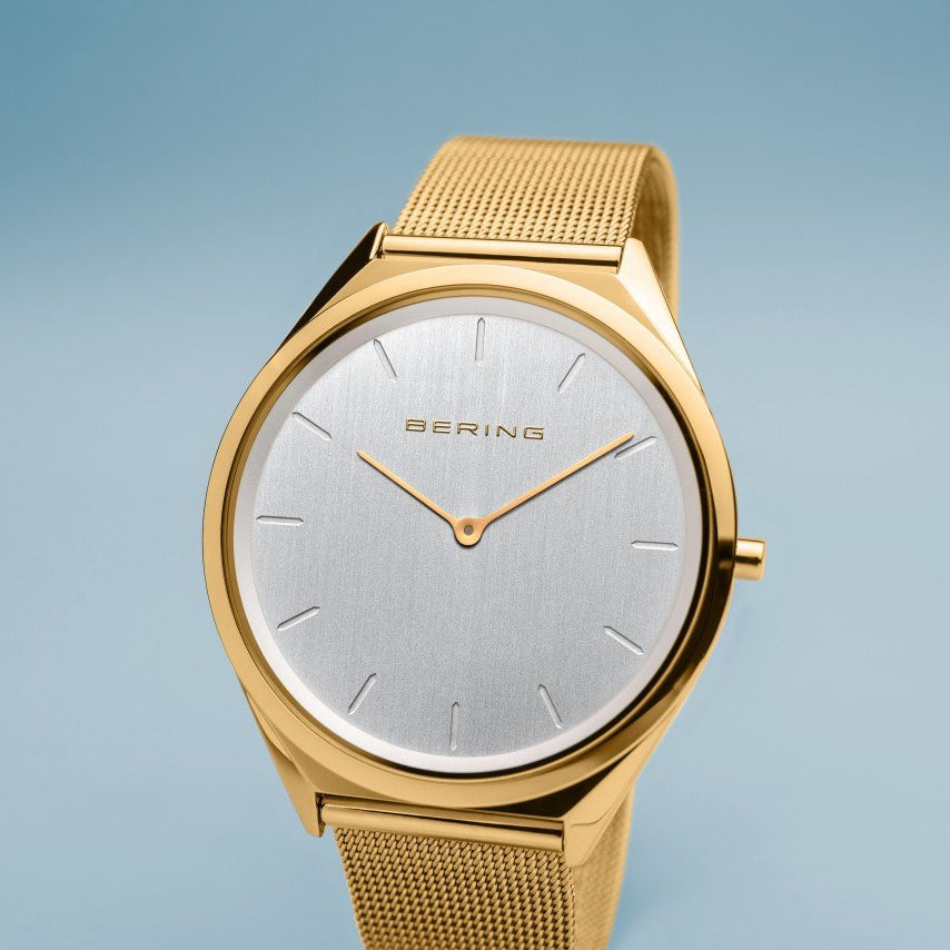 Bering unisex Armbanduhr Ultra Slim 39 mm 3 ATM Saphirglas Slim Design Armband Milanaise 17039-334