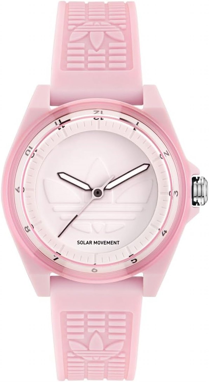adidas Project Four SOLAR Unisex Armbanduhr, Solar-Dreizeigerwerk Analog, Kunststoff, 41 mm, Kunststoffarmband, Pink, 5 bar, Zifferblattfarbe: Weiß, AOST25531