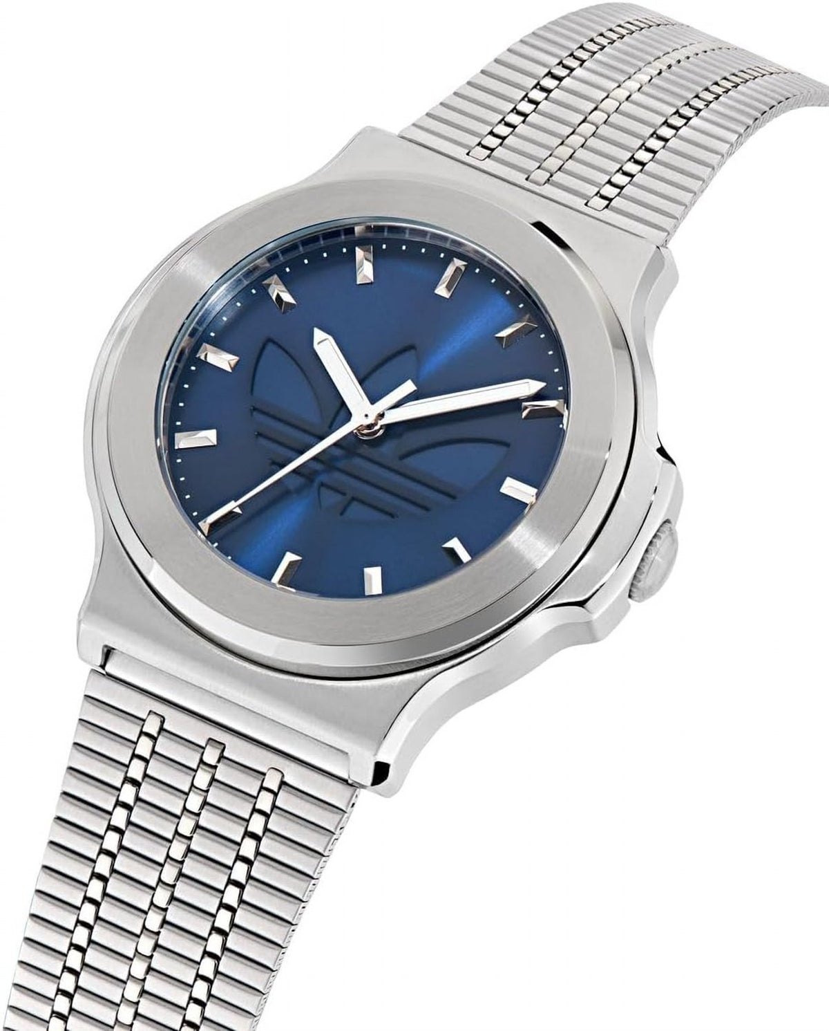 adidas Expression Three Unisex Armbanduhr, Quarz Analog, Edelstahl, 41 mm, Edelstahlarmband, Silber, 5 bar, Zifferblattfarbe: Blau, AOFH25505