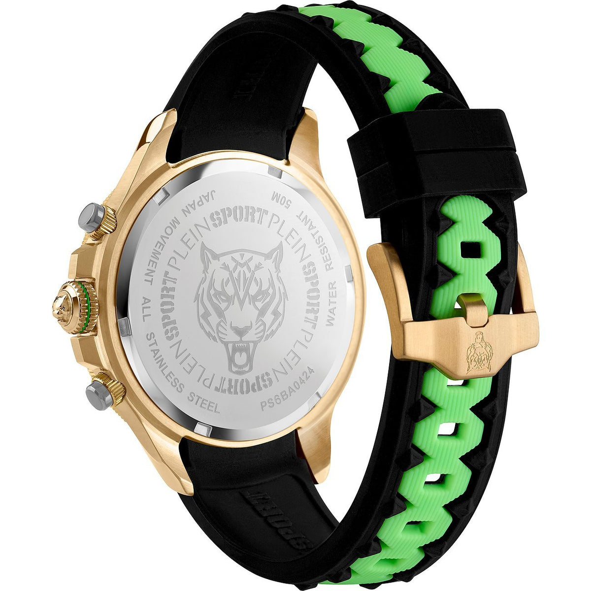 Plein Sport Herren Chronograph Warrior Tech PS6BA0424 Gold Grün Schwarz 47 mm
