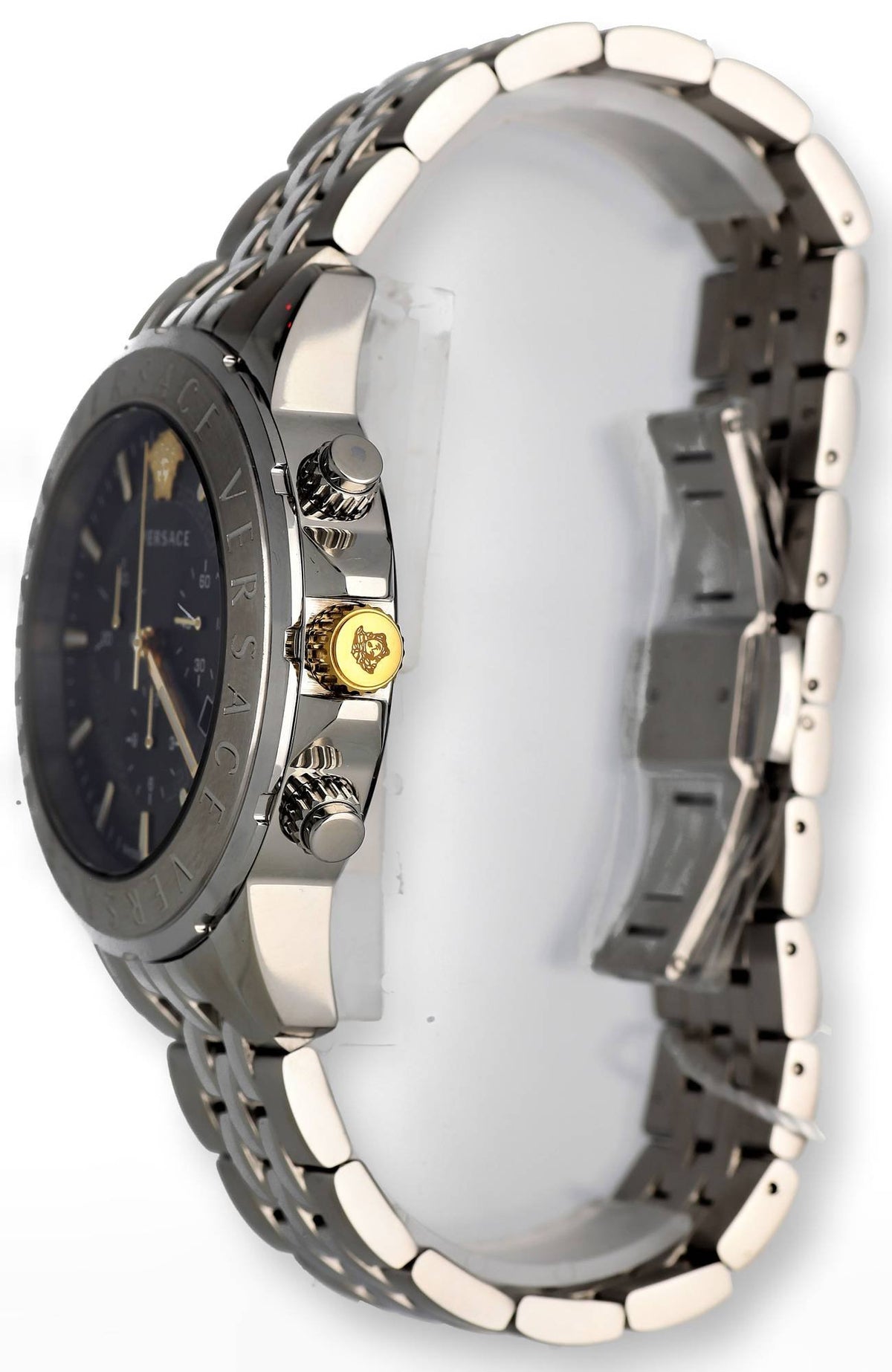 Versace Chronograph Signature Herrenuhr Silber Stahl Schwarz Zifferblatt 44mm VEV600419