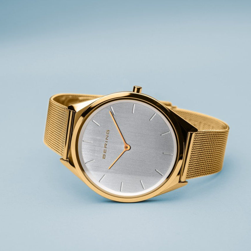 Bering unisex Armbanduhr Ultra Slim 39 mm 3 ATM Saphirglas Slim Design Armband Milanaise 17039-334