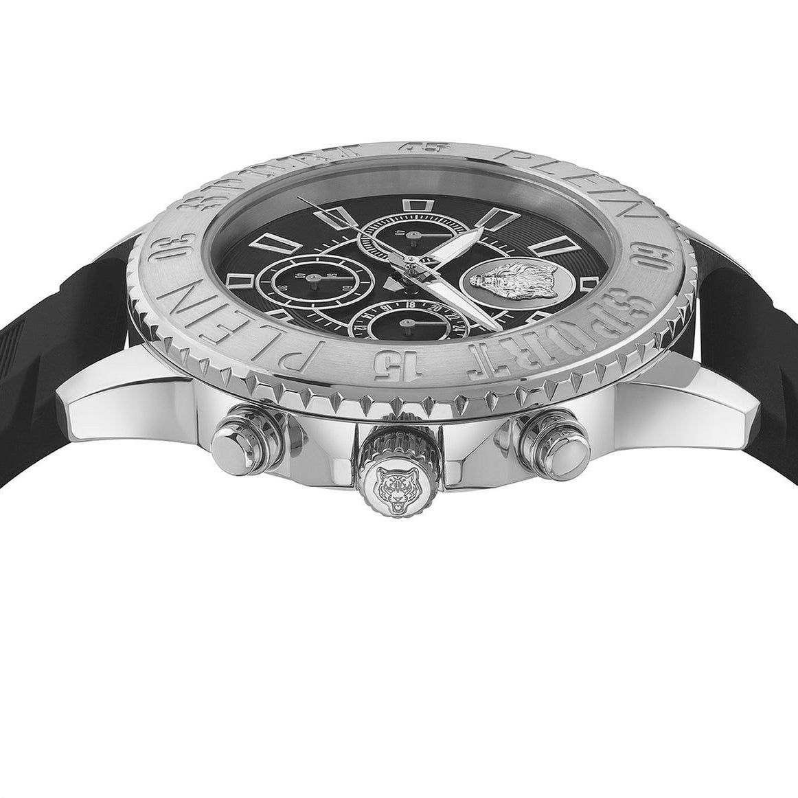 Plein Sport Herren Chronograph GLAM CHRONO PSMEA0124 Edelstahl / Silikon 44 mm