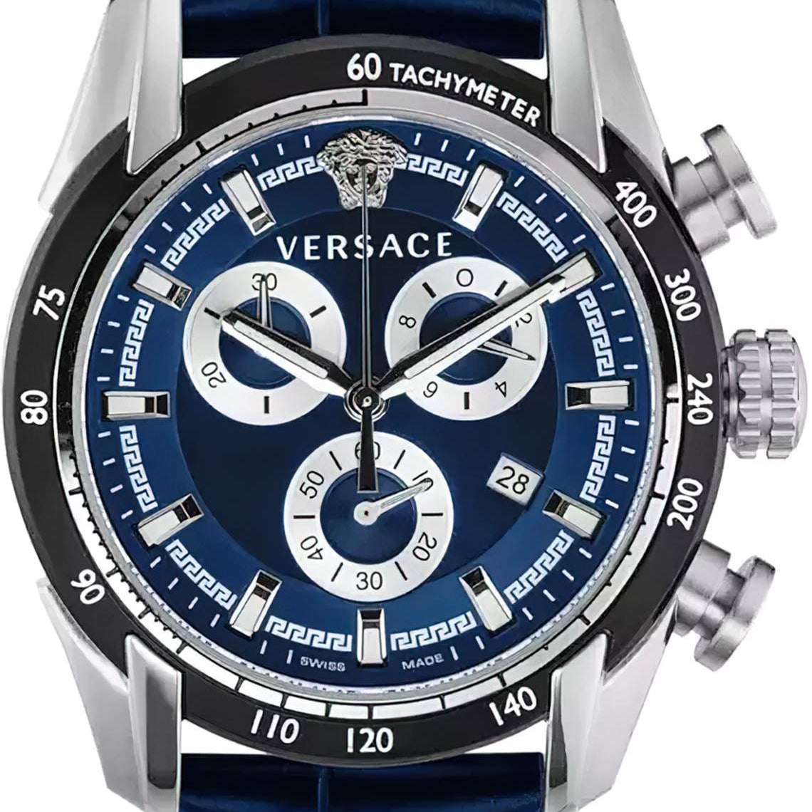 Versace Herren Chronograph V-Ray Chrono Silber Blau VE2I00721