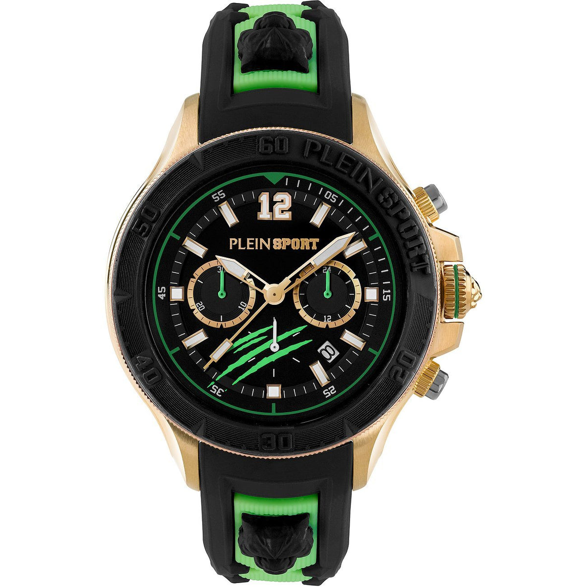 Plein Sport Herren Chronograph Warrior Tech PS6BA0424 Gold Grün Schwarz 47 mm