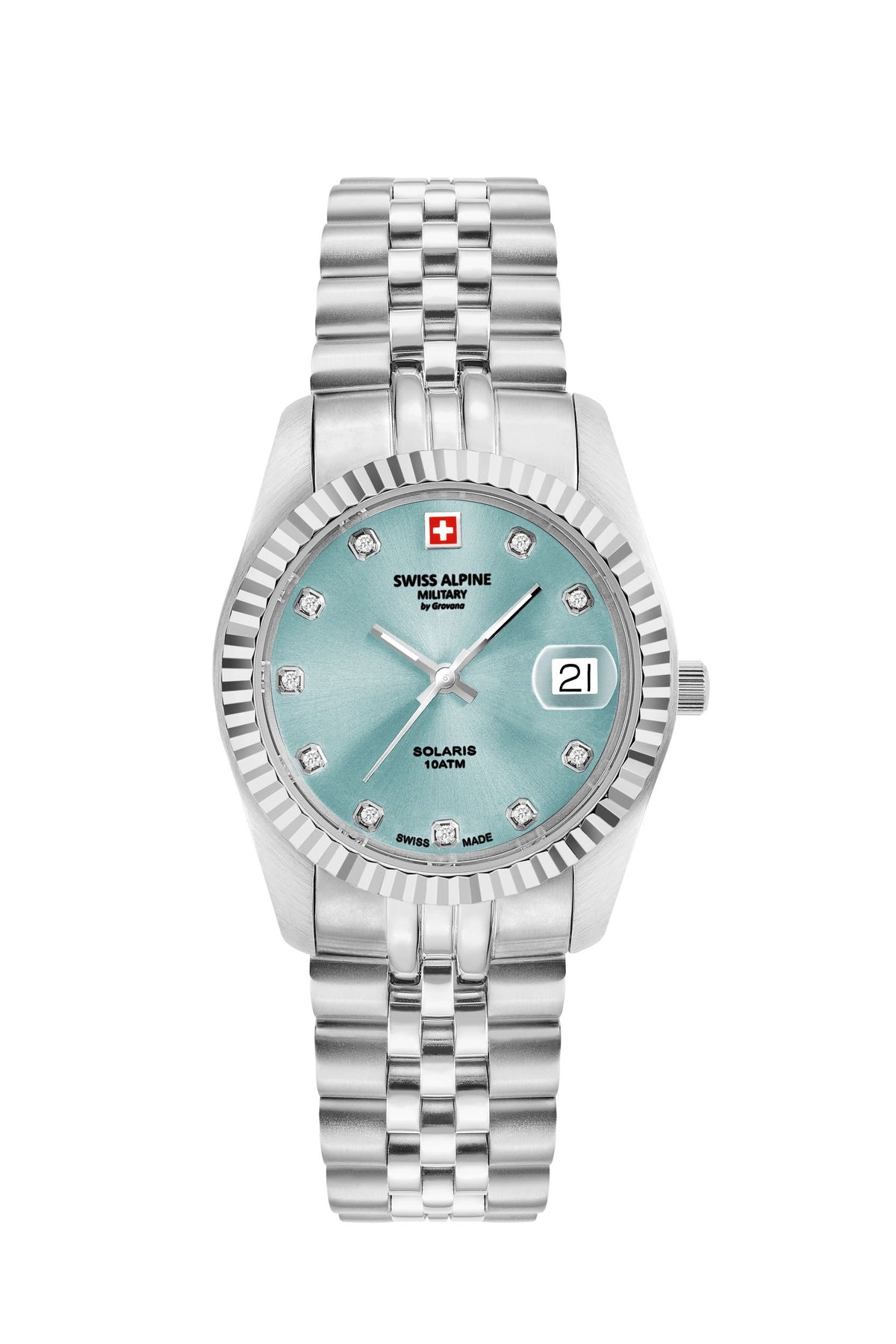 Swiss Alpine Military by Grovana Armbanduhr Damen Solaris Silber Blau 7716.1231