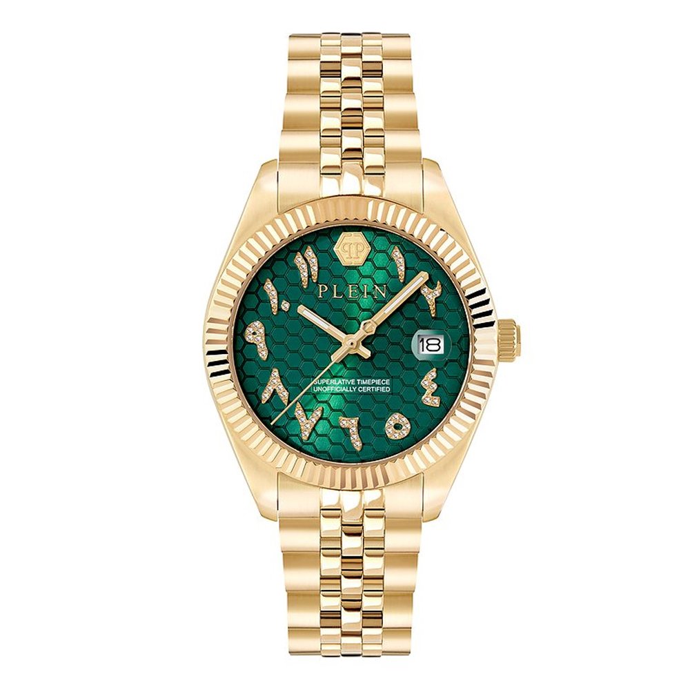 Philipp Plein Damenuhr Date Superlative Goldfarben, Grün PWYFA0626