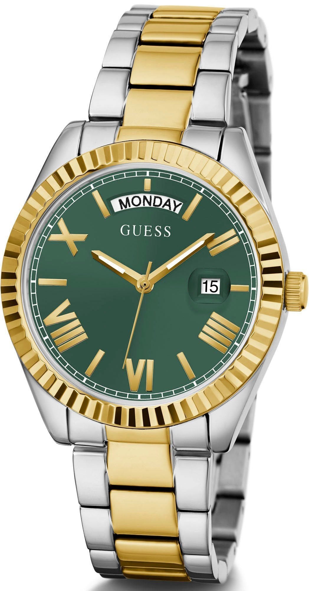 Guess Damen Armbanduhr Luna, Day/Date silber, gold 36 mm GW0308L5