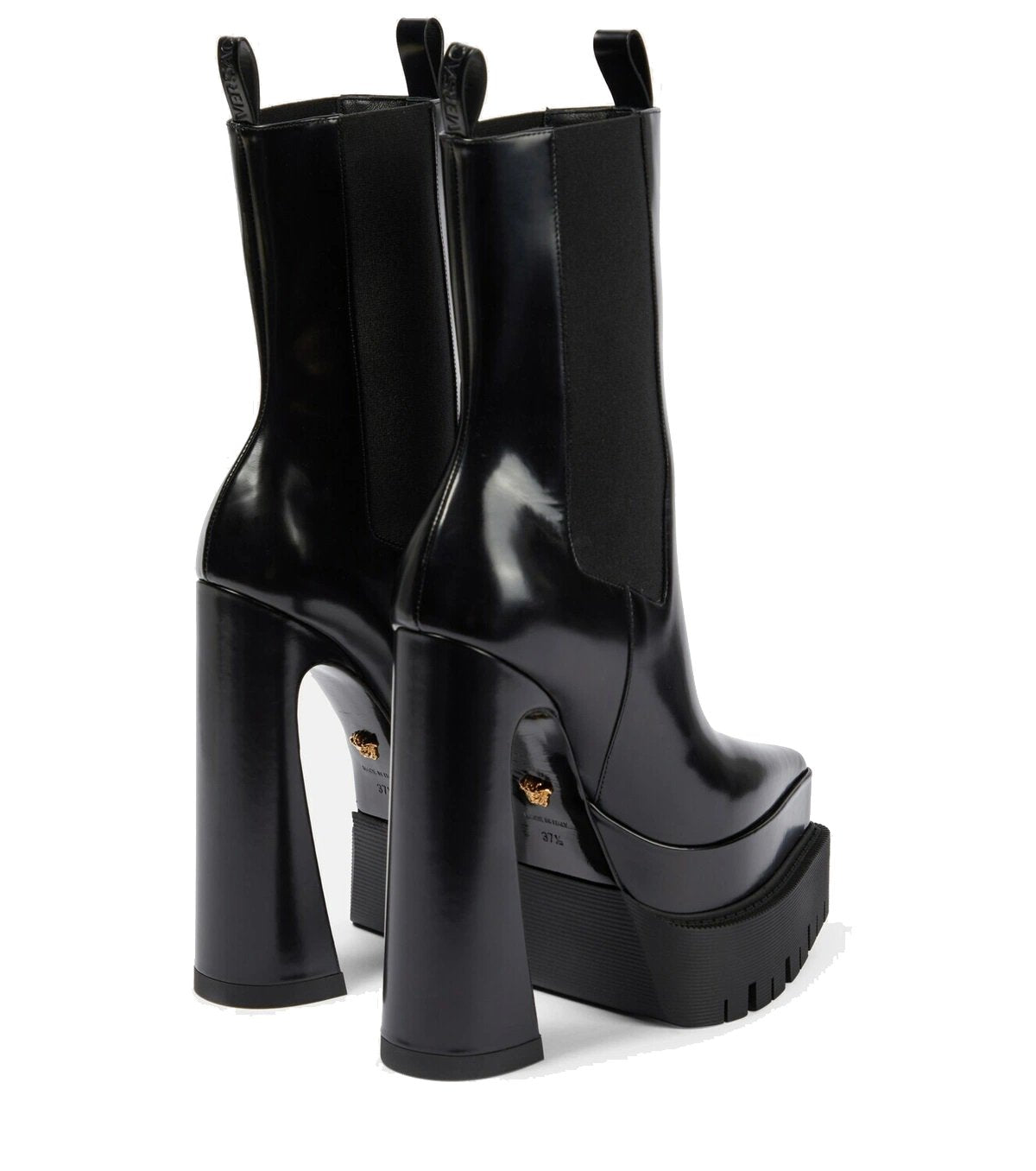 Versace Damen Stiefeletten Medusa schwarz poliertem Leder High Heel Plattform Stiefel 1007143-DVT51-1B000
