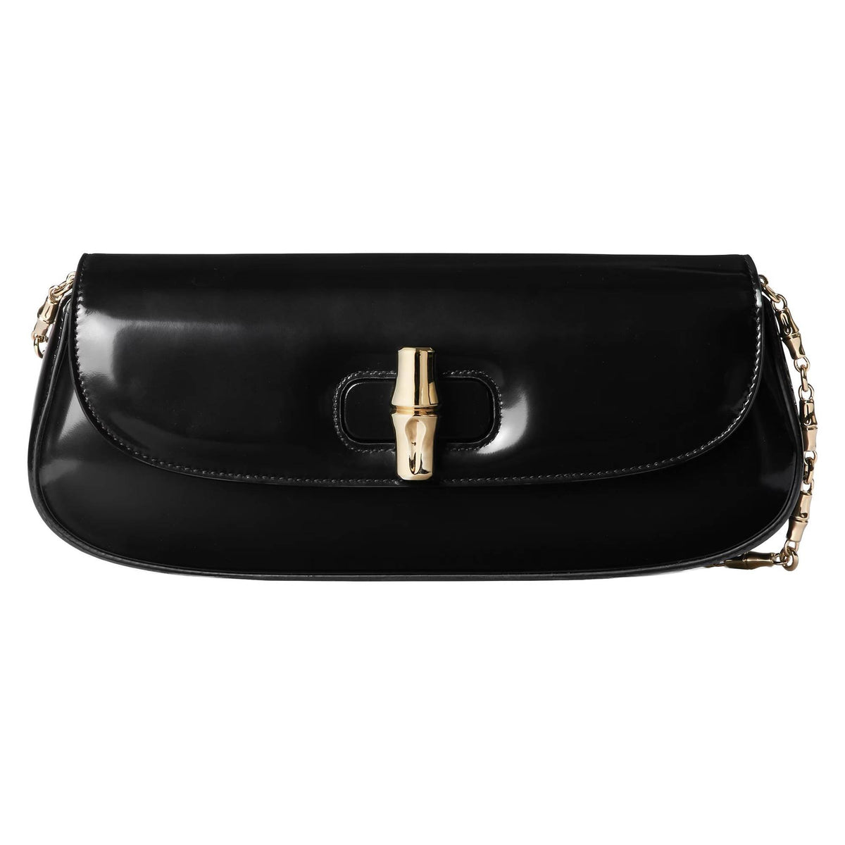 Gucci Medium Black GG Emblem Shoulder Bag Bamboo Night Clutch Schwarz 827740-AACY9-1000