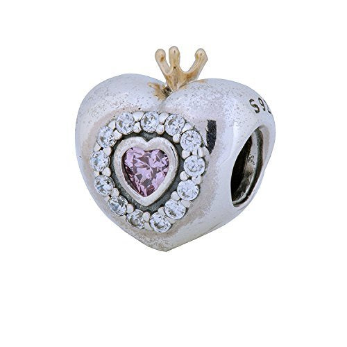 Pandora Damen-Charm Prinzessin Heart 925 Silber Zirkonia pink Kissenschliff - 791375PCZ
