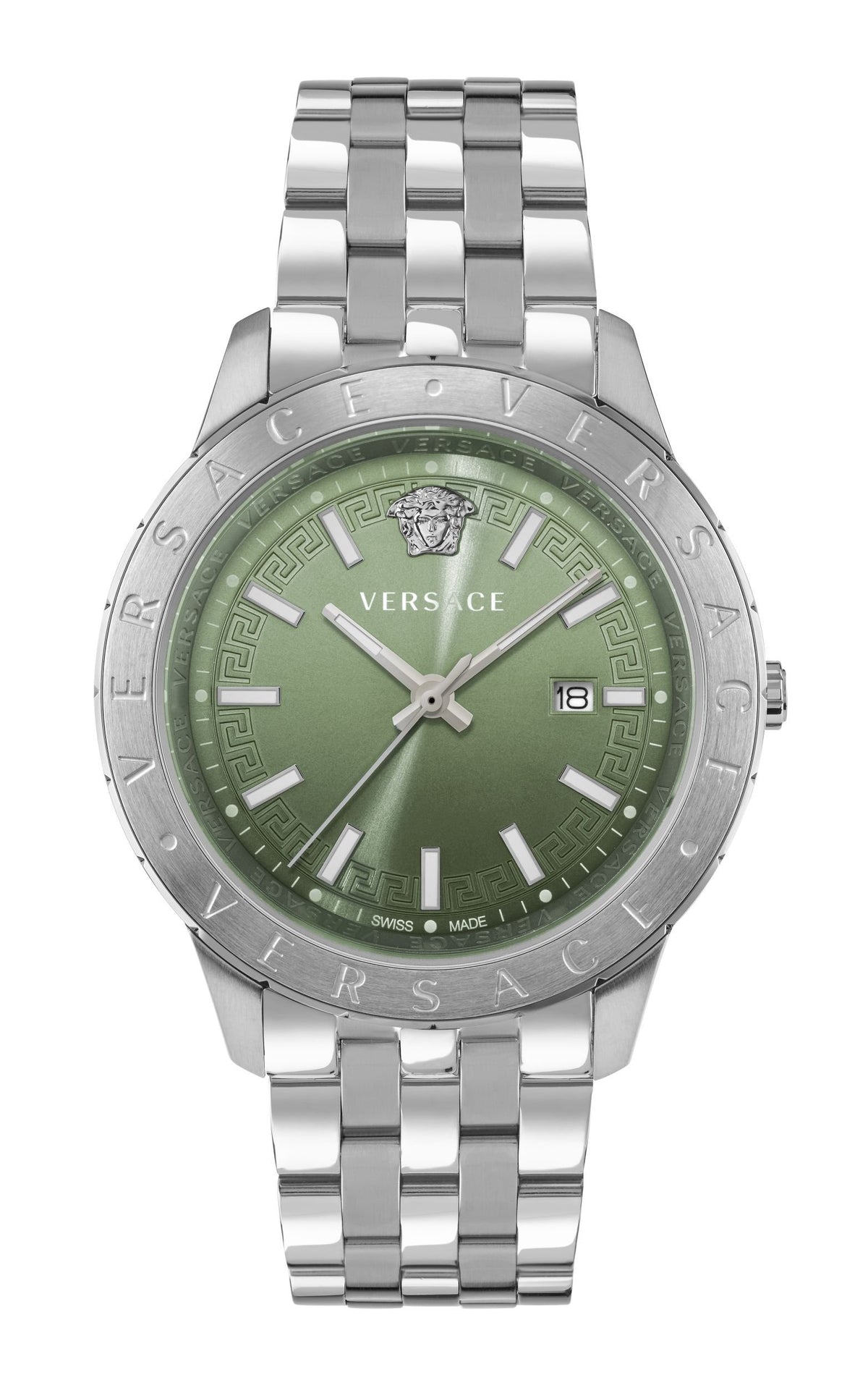 Versace Uhr Herren Univers Silber Grün Edelstahl 43 mm VE2C01225