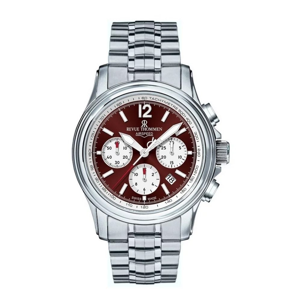 Revue Thommen Herren Automatikuhr Airspeed 16041.6436 Silberfarben, Rot