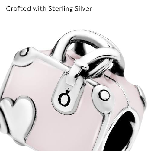 PANDORA Schmuck Rosa Reisetasche Sterling Silber Charm, Metall Metall Emaille