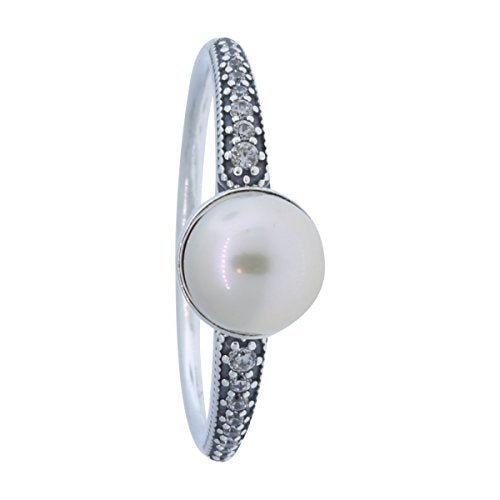 PANDORA Elegant Beauty Ring, White Pearl & Clear CZ 191018P-60, 9 US, 60 Euro
