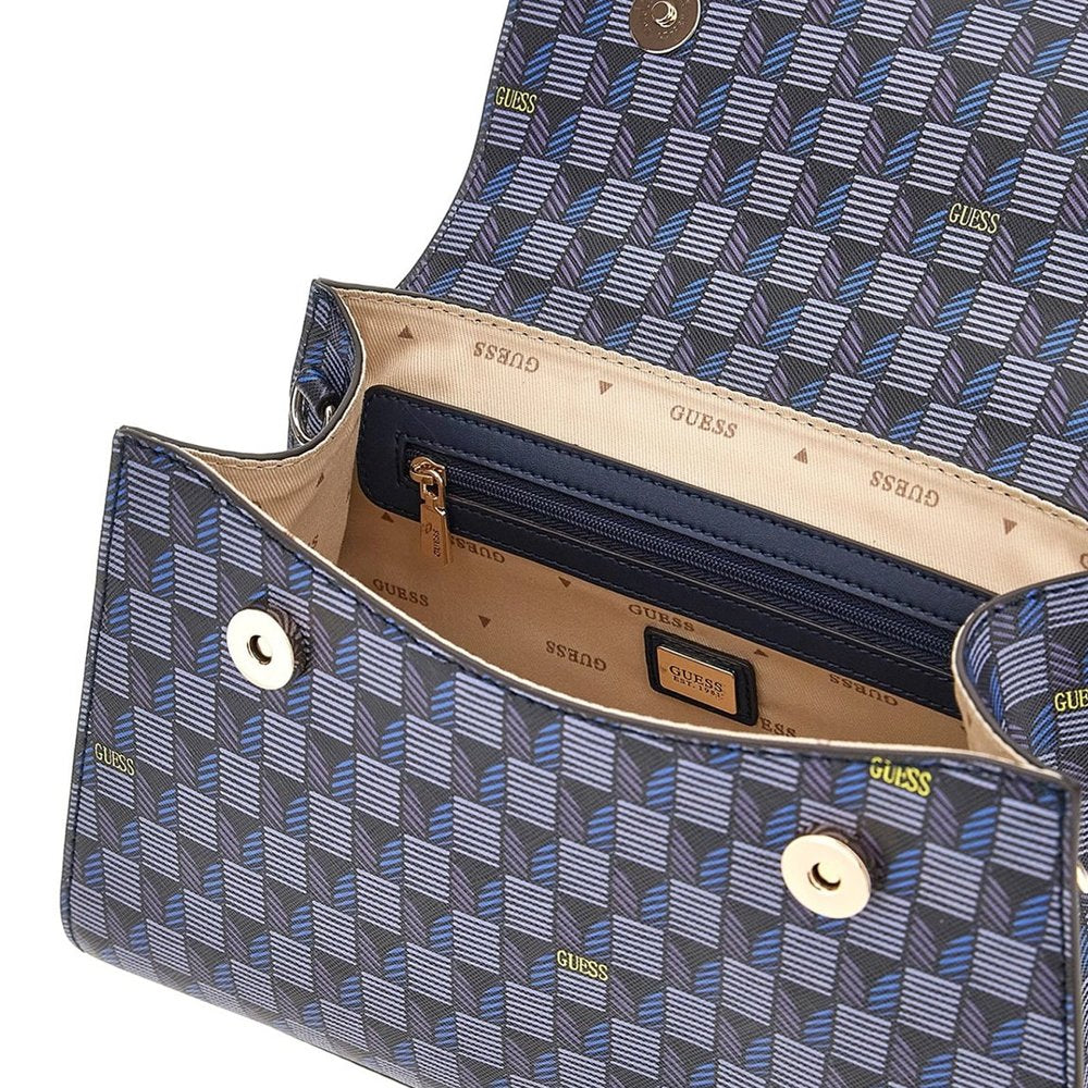 Guess Damen Handtasche Hallie Geometric Print Blau HWJT8740200BUG