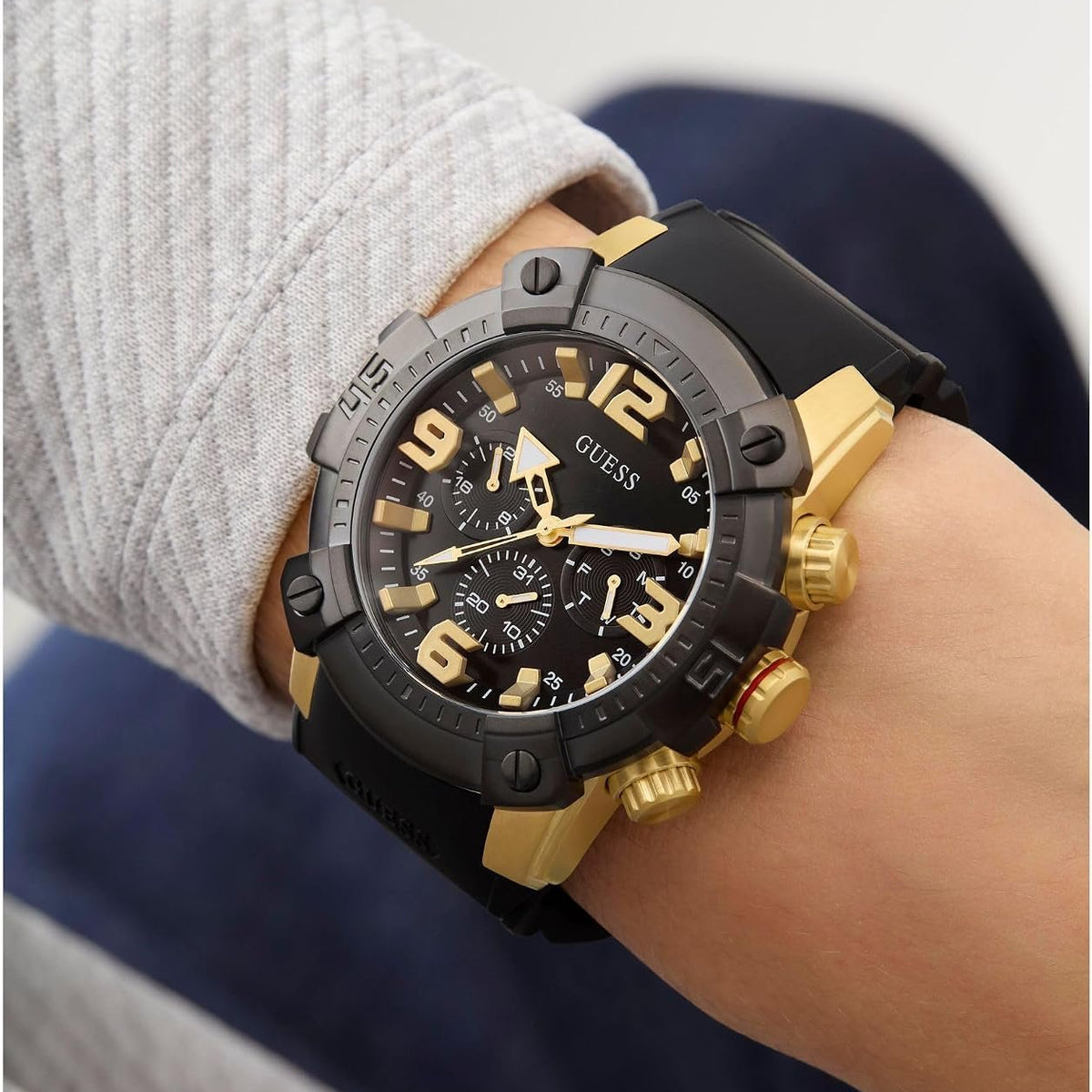 Guess Armbanduhr Herren Linebacker Multifunktion Bicolor Schwarz Gold GW0911G3