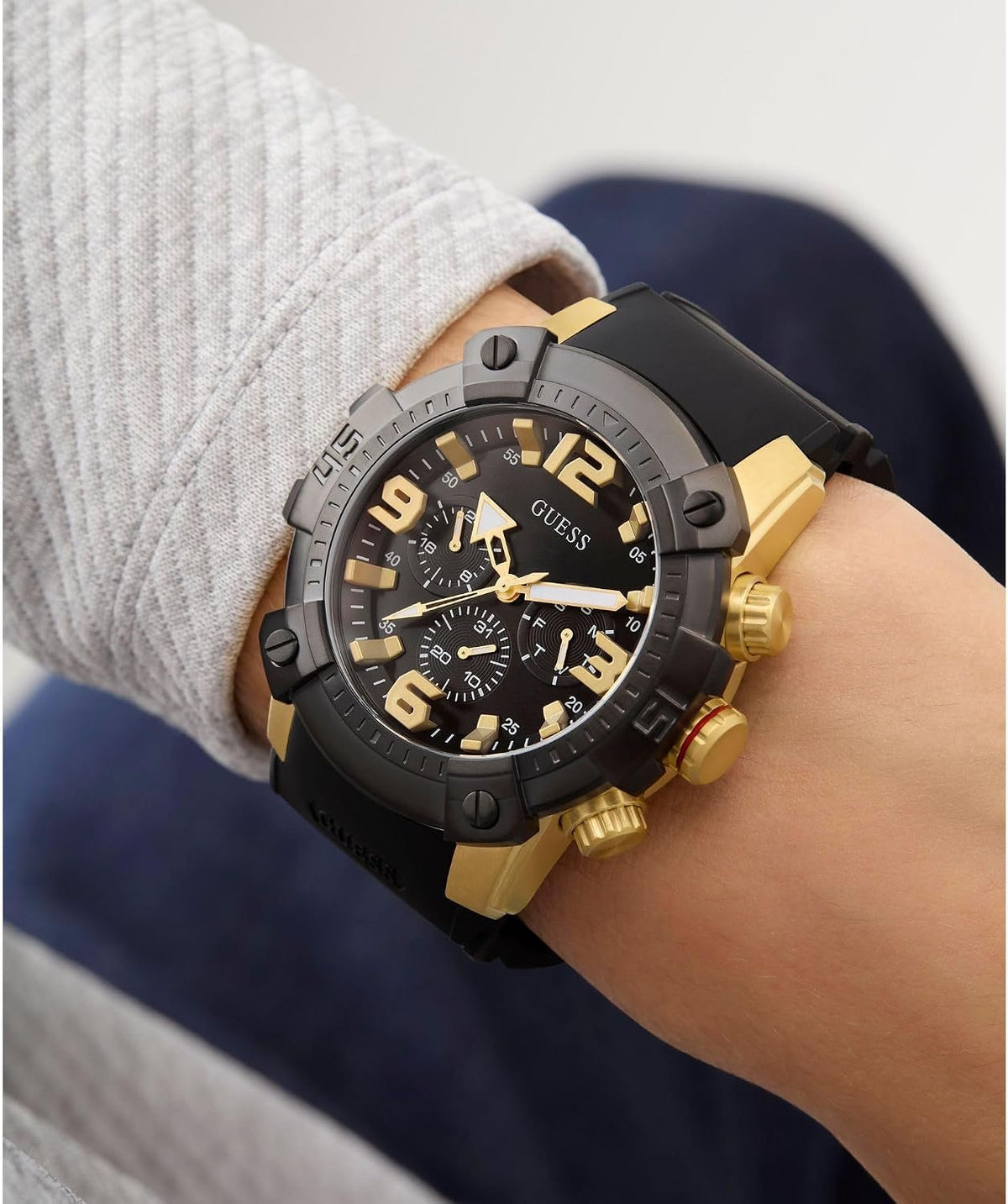 Guess Armbanduhr Herren Linebacker Multifunktion Bicolor Schwarz Gold GW0911G3