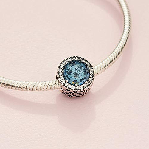PANDORA Damen-Charm Himmelblauer Strahlenkranz der Herzen 925 Silber Kristall blau Brillantschliff - 791725NBS