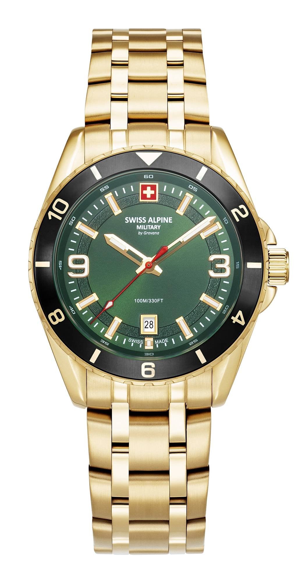 Swiss Alpine Military 7034.1118 Herrenarmbanduhr Sierra gold grün, Artikelnummer 7034.1118