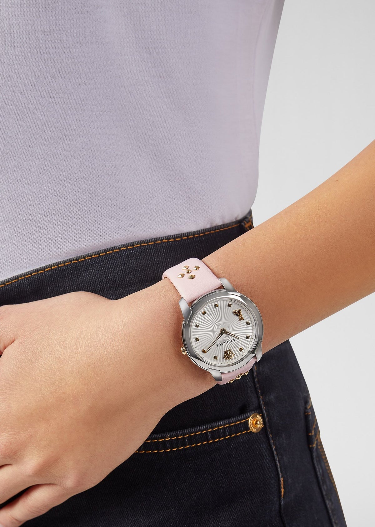 Versace Audrey V. Damenarmbanduhr Pink Leder Silber Stahl 38mm VELR00119