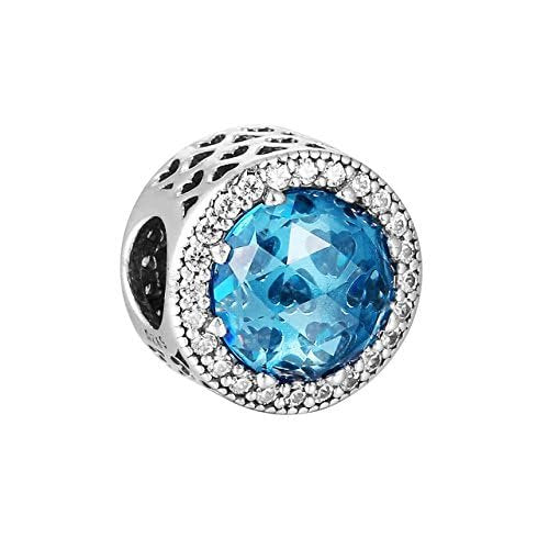 PANDORA Damen-Charm Himmelblauer Strahlenkranz der Herzen 925 Silber Kristall blau Brillantschliff - 791725NBS
