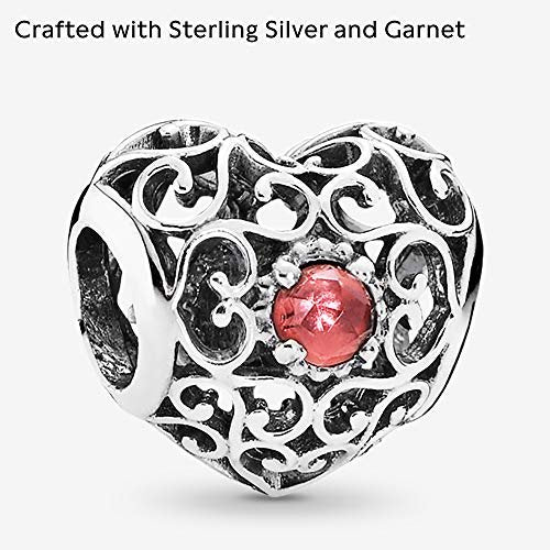 PANDORA Damen-Charm Januar Herz 925 Silber Granat rot - 791784GR