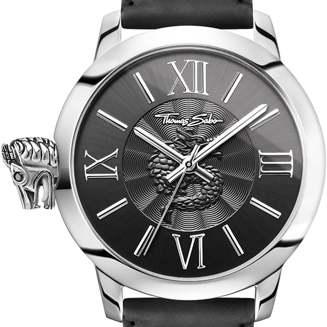 Thomas Sabo Herren Armbanduhr REBEL WITH KARMA 46 mm Armband Leder WA0295-218-203-46 MM