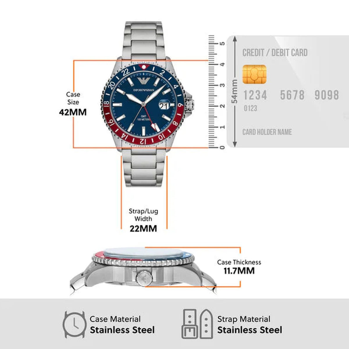 Emporio Armani Armbanduhr Herren Sea Explorer Silber Blau AR11590