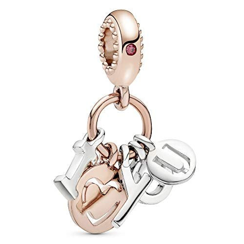 PANDORA I Love You Buchstaben Charm-Anhänger mit Sterling-Silber und 14 Karat rosévergoldete Metalllegierung und Cubic Zirkonia Steinen Moments Collection