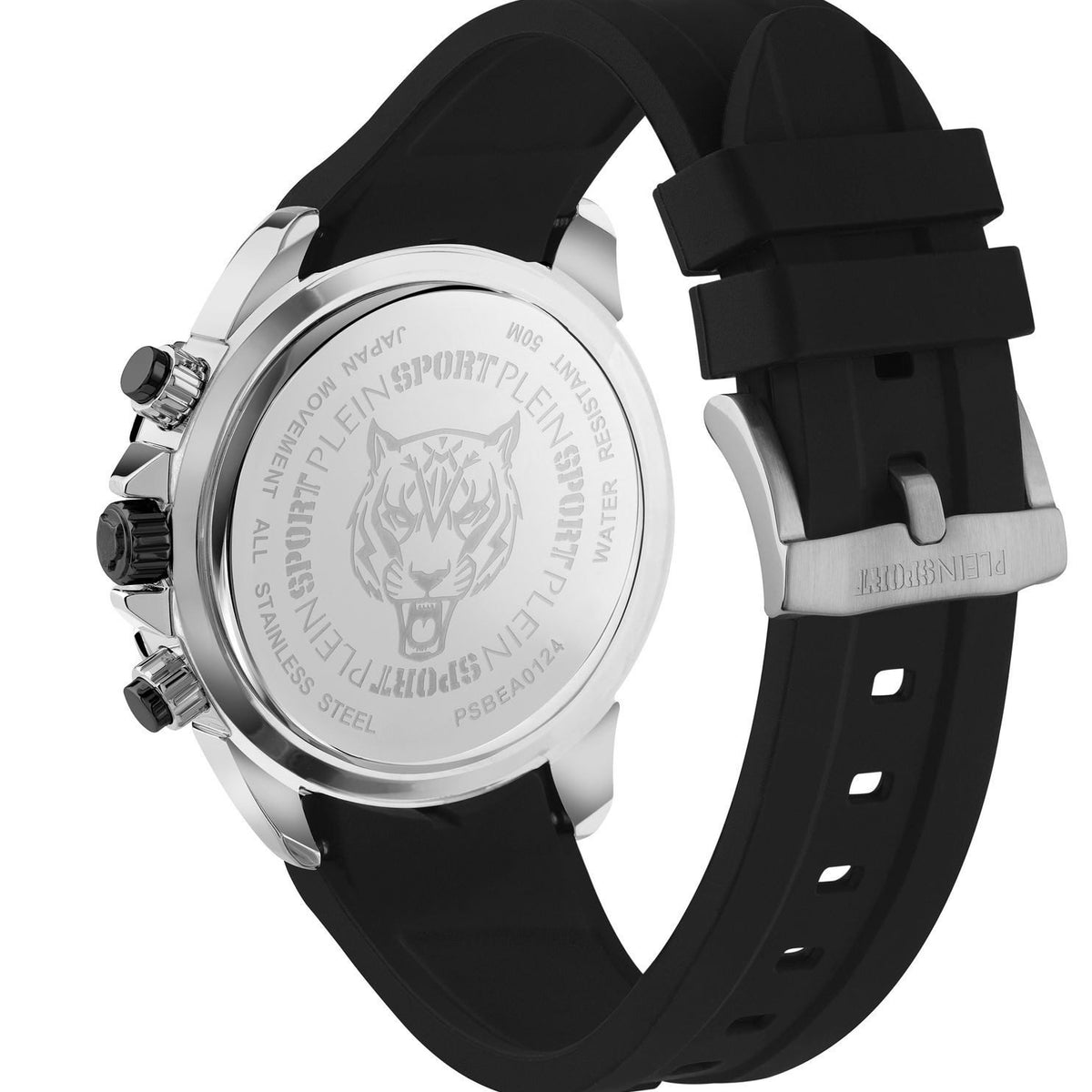 Plein Sport Herren Chronograph IMPACT PSBEA0124 Silber Schwarz Silikon 46 mm