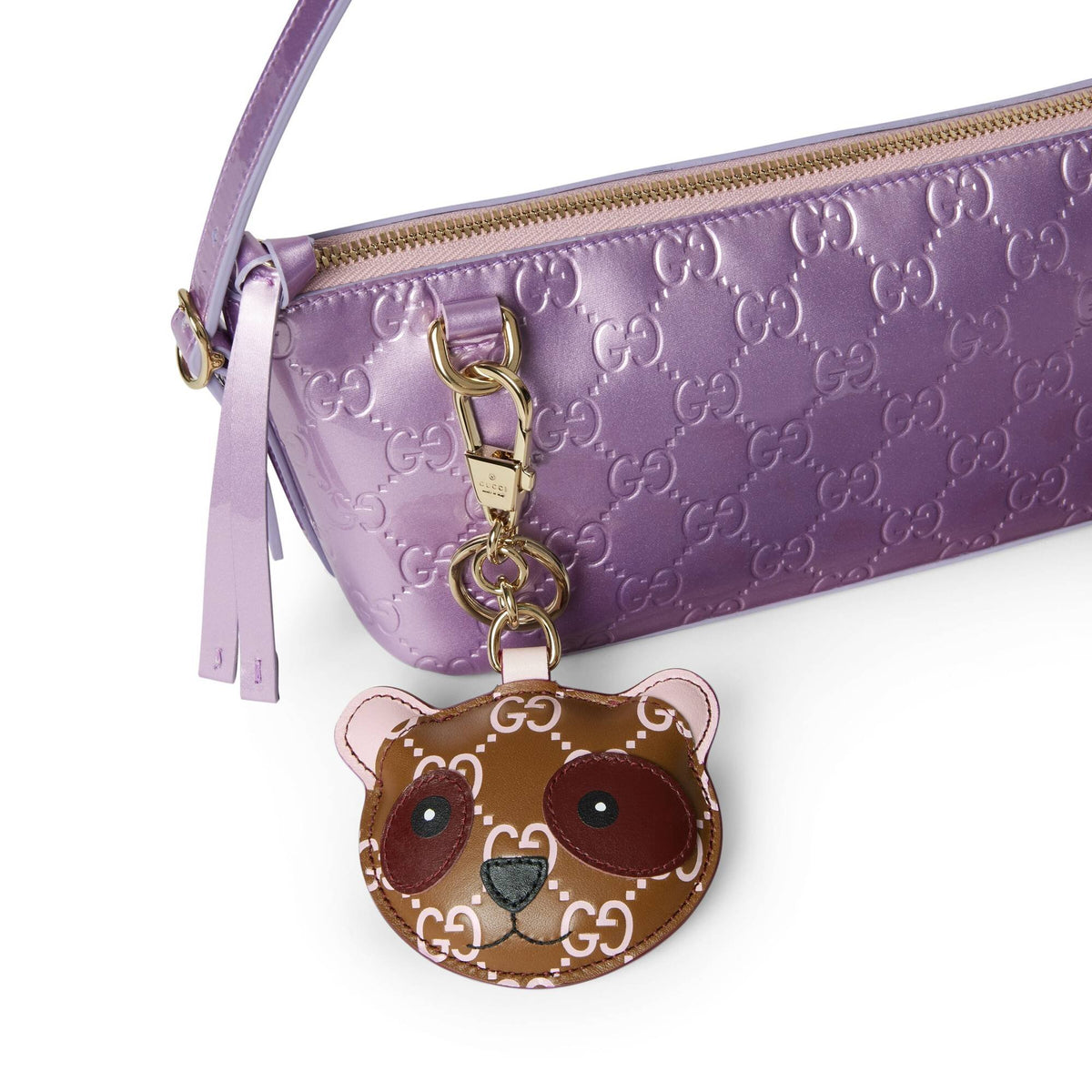 Gucci Taschenanhänger Unisex Panda Bag Charm Braun Rosa 821890-JAAKE-8148