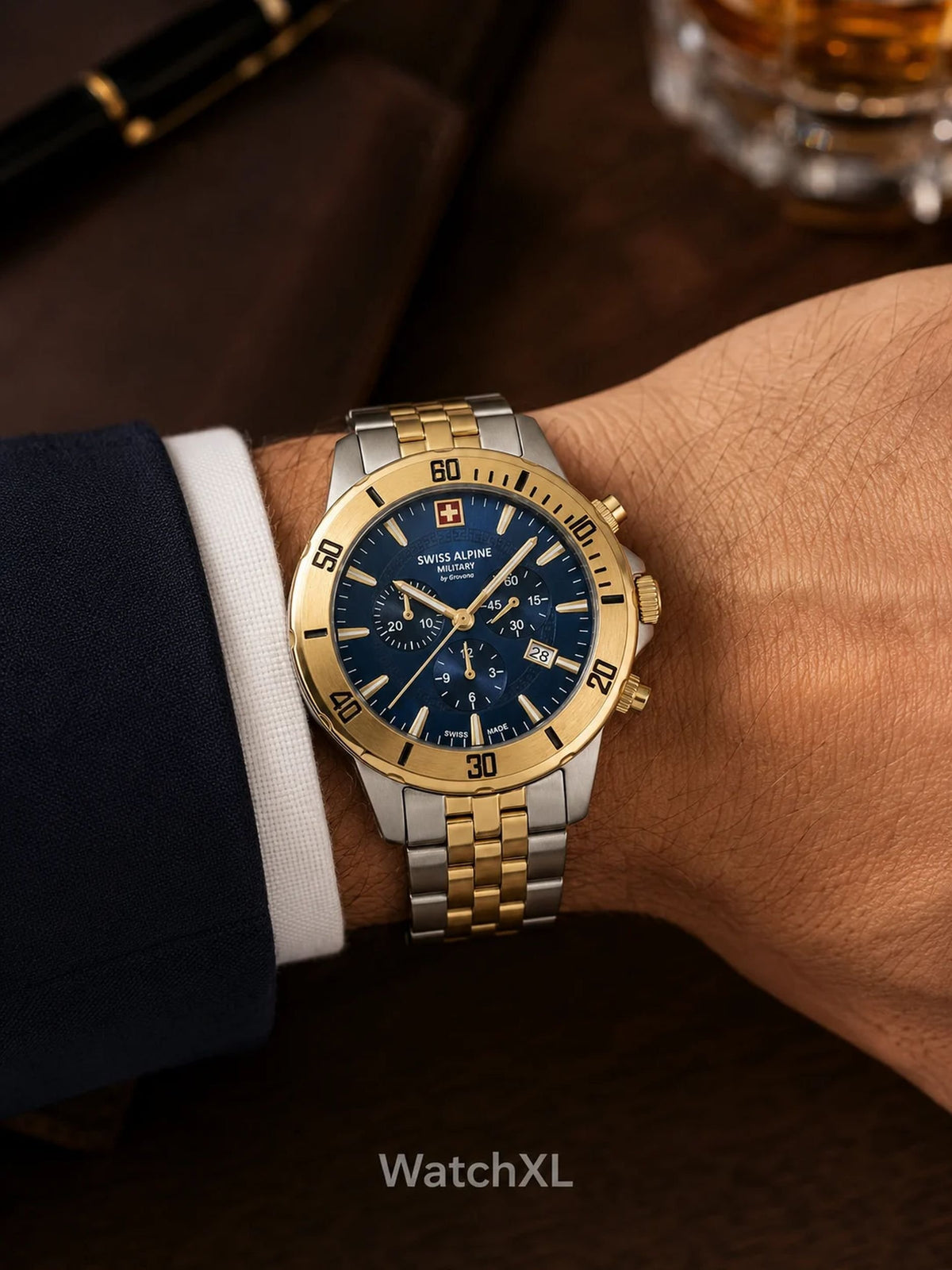 Swiss Alpine Military by Grovana Herrenuhr Cruiser Chronograph Bicolor Blau 7024.9145