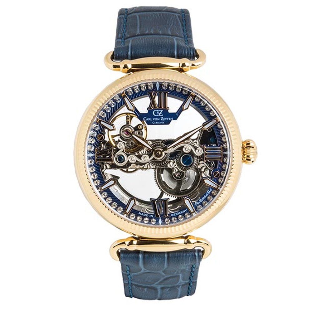Carl von Zeyten Herren Armbanduhr Automatik Häusern Skeleton Blau Gold CVZ0083GBLS