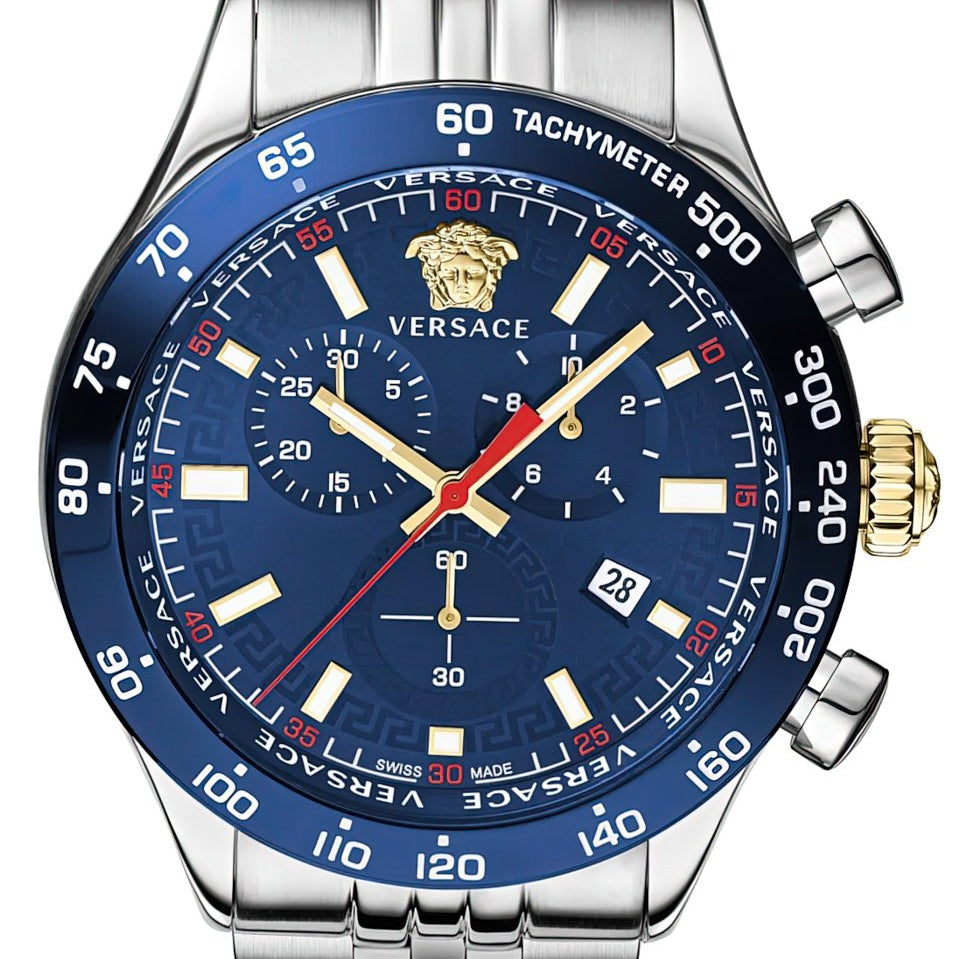 Versace Herren Chronograph Hellenyium VE2U01024 Blau Silber