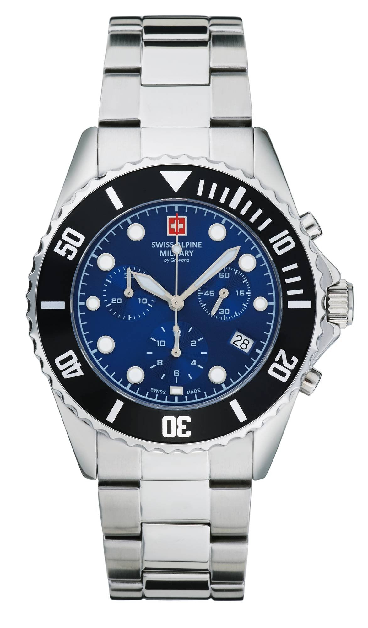 Swiss Alpine Military Herren Armbanduhr 7053.9138 Chronograph & Datumsfenster Armband Stainless Steel