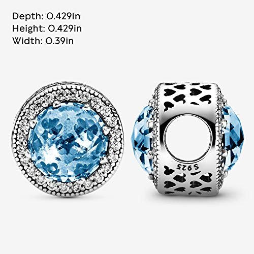 PANDORA Damen-Charm Himmelblauer Strahlenkranz der Herzen 925 Silber Kristall blau Brillantschliff - 791725NBS